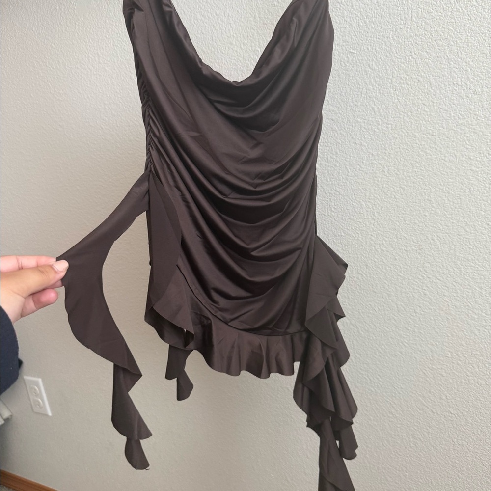 NWT Espresso Asymmetrical Ruched Babydoll Top